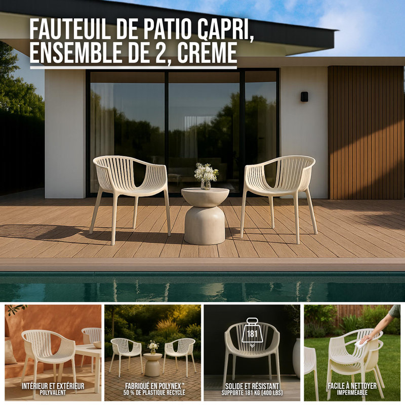 Chaise de patio Patrioflare Capri, 2PK, crème, Crème