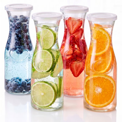 Kook Mini Glass Carafes with Lids, Small Beverage Pitchers for Fridge, Jugs for Water, Wine, Milk, Juice, 24 oz