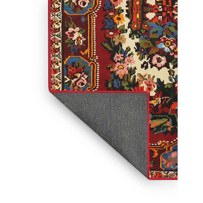 Tapis rouge/beige/noir traditionnel Telang, Rectangle 8 pi x 10 pi