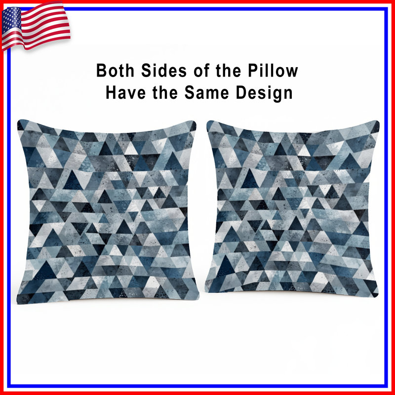 Coussins décoratifs en mosaïque triangulaire bleu gris, 14 X 14 pouces