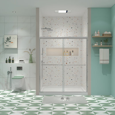 Bypass Shower Door, Sliding Door, With 1/4" Tempered Glass And Chromed Finish 44-48"X70"