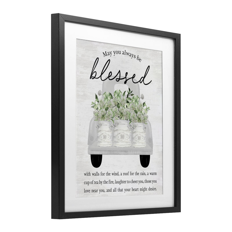 «Always Be Blessed Spring Florals», reproduction imprimée sous verre encadrée, H 21 po x l 17 po, Cadre noir minuit