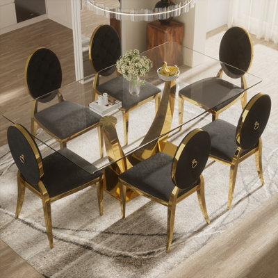 Ensemble de table de salle à manger rectangulaire en verre trempé avec fauteuil Luxtry