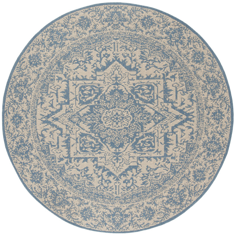Danya Oriental Blue/Cream Indoor/Outdoor Area Rug, Round 6'7"