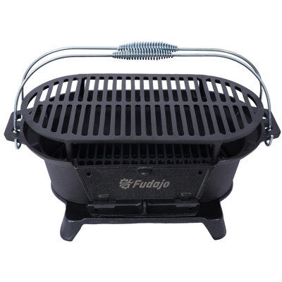 Barbecue portatif au charbon de bois - Fonte pour les fêtes à l'extérieur 100% fer robuste, enduit d'émail, avec rétention de chaleur et poignées intégrées, grilles émaillées et amovibles Nettoyage facile