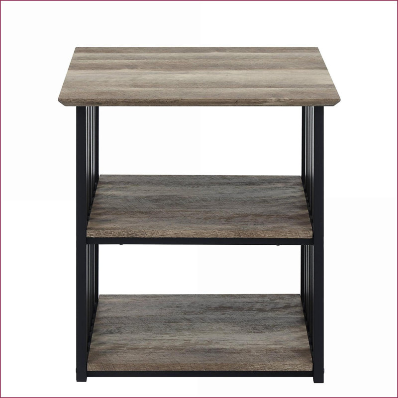 Antique Oak and Black 3-Shelf Bedroom Nightstand