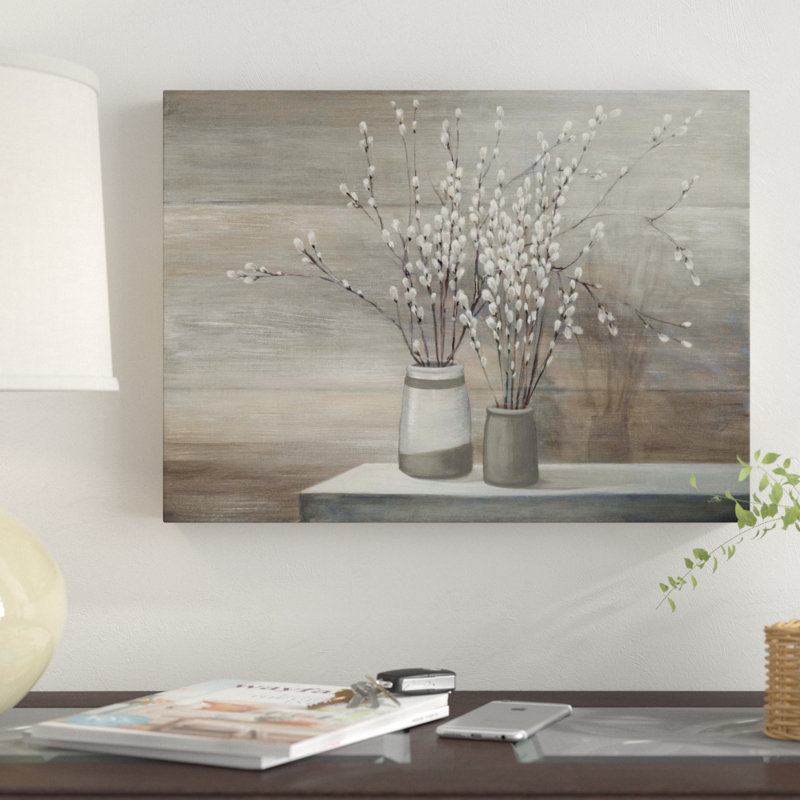 Art mural sur toile tendue - Art mural Julia Pinton Willow Still Life Grey Pots pour salon, chambre à coucher ou bureau