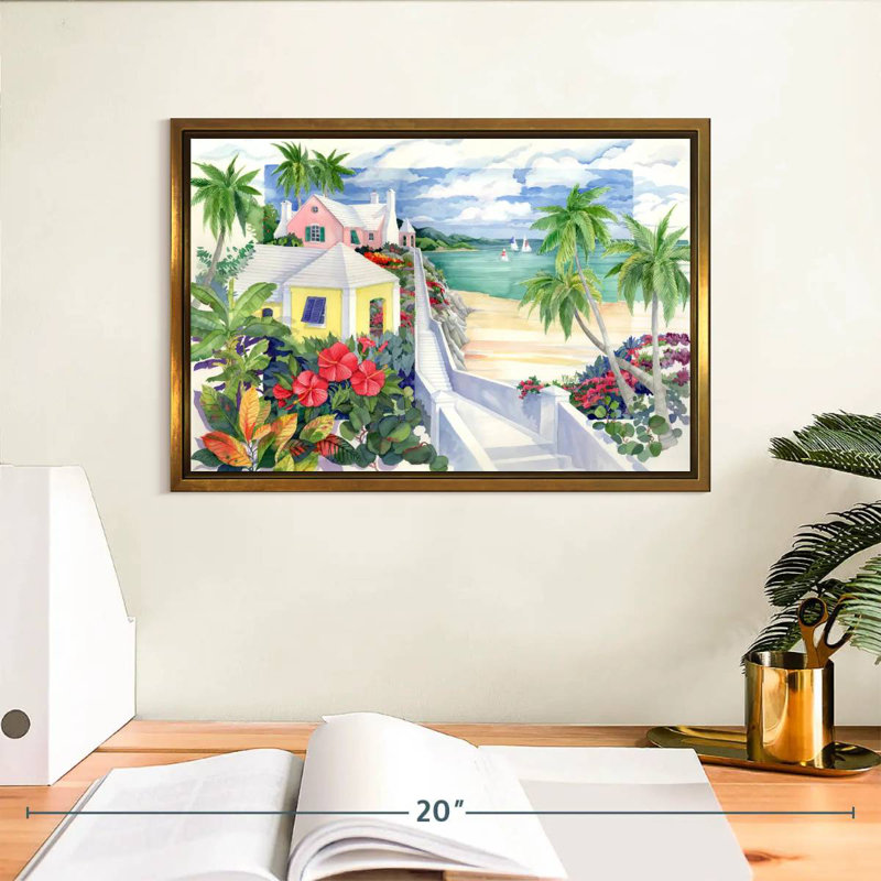 Island Cliffs, 13" X 9", Floating Frame Gold