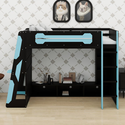 Lit mezzanine peu encombrant avec bureau intégré, tablettes de rangement et lumière RVB personnalisable