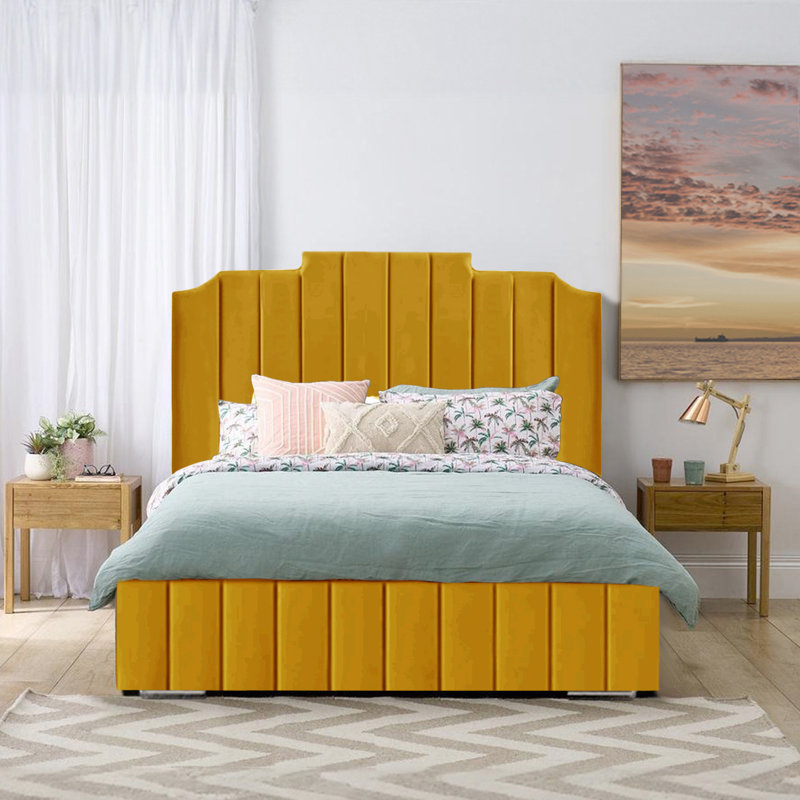 Alyshea Upholstered Bed, Double (4'6), Turmeric