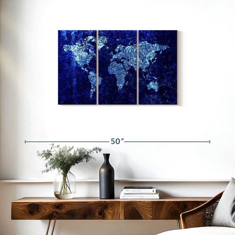 Carte du monde bleue fraîche Aliaz, H 20 po x l 33 po