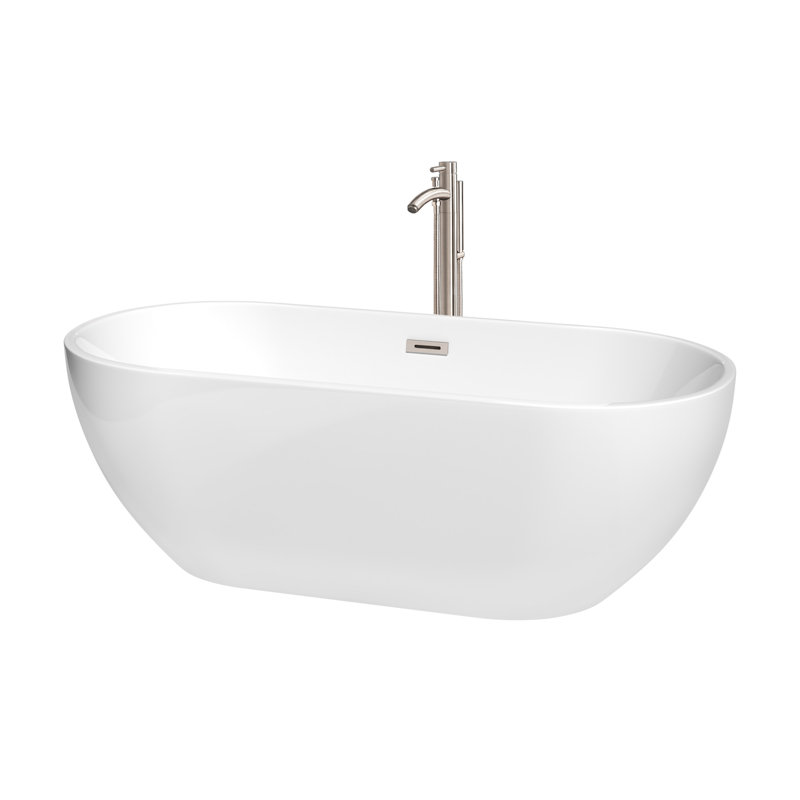 Brooklyn 67'' x 30'' Soaking Acrylic Bathtub with Faucet, White with Polished Chrome Trim, Matte Black Faucet