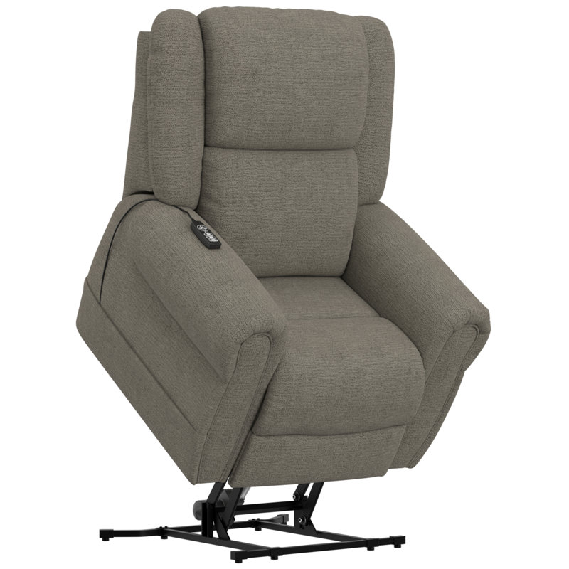 Glema Power Lift Lay Flat Recliner With Power Headrest, Therapeutic Heat & Massage And Nanobionic Fabric, Gray