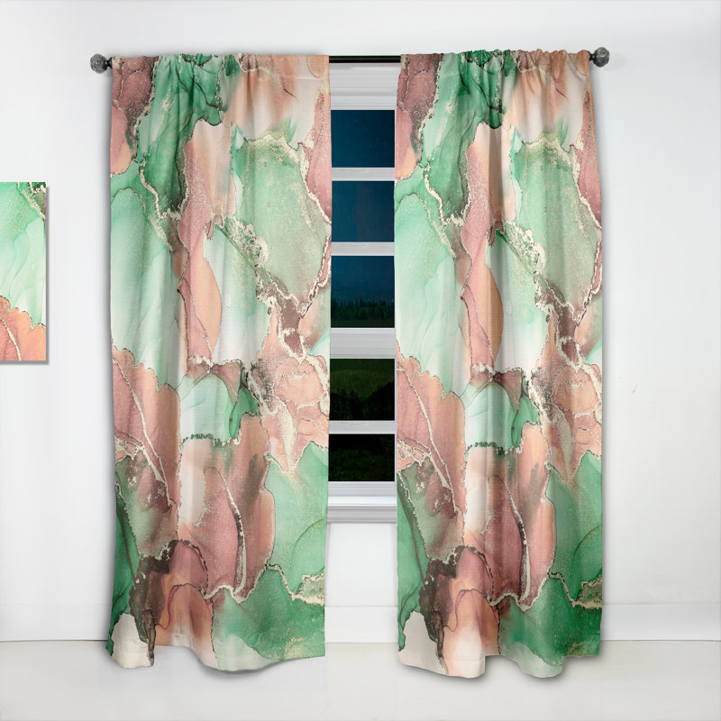 Rideau en velours vert - luxe abstrait et fluide - art moderne obscurcissant - 1 panneau, L 52 po x L 63 po