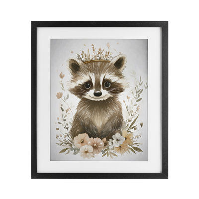 «Whimsical Crowned Raccoon», reproduction sous verre encadrée, design par Ramona Murdock