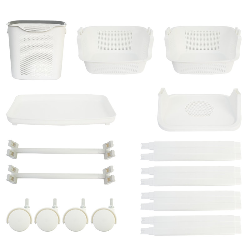 White 2-Tier Rolling Laundry Basket with Removable Baskets and Wheels
