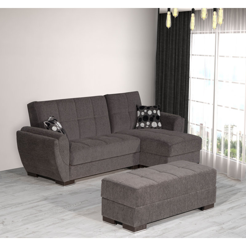 Repose-pieds rembourré en tissu avec rangement Clemmer, Gris chenille