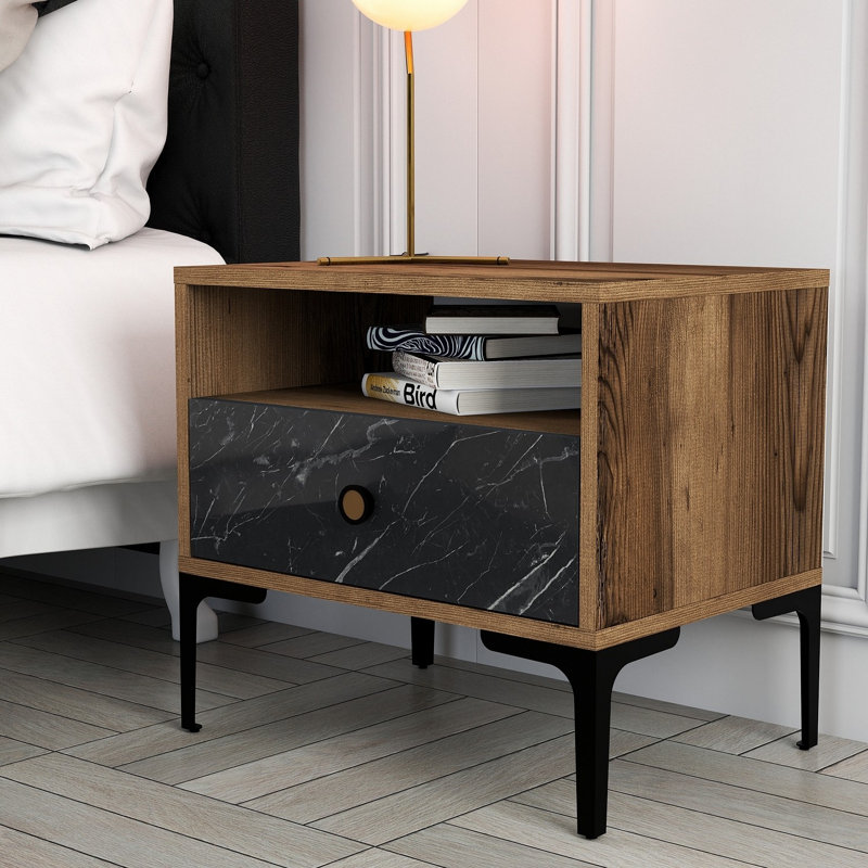 Table de chevet Paucker, Brun / Noir