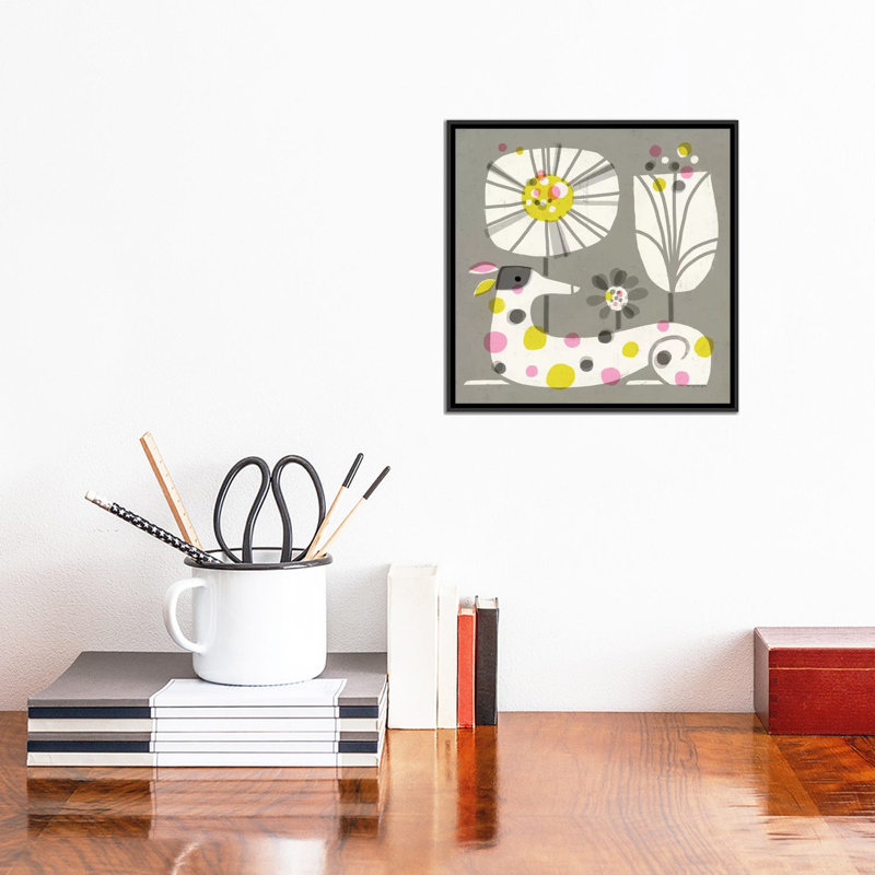 «Dog Dots» par Terry Runyan - impression, Pas de tapis, H 12 po x l 12 po x P 1,5 po, Toile avec cadre noir