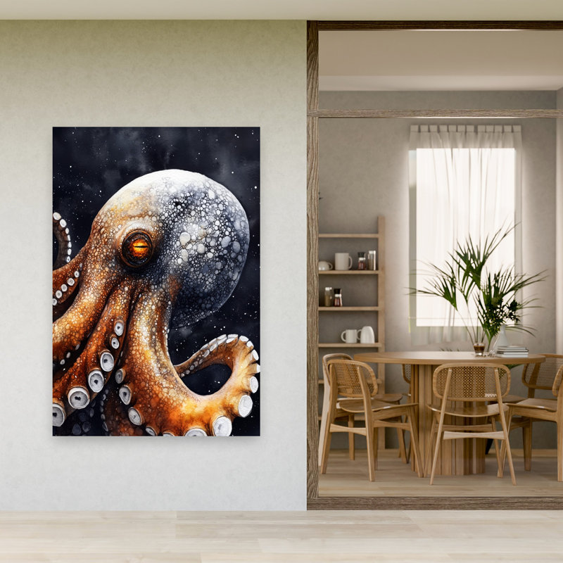 Art mural très contemporain, pieuvre, 60" H x 40" W