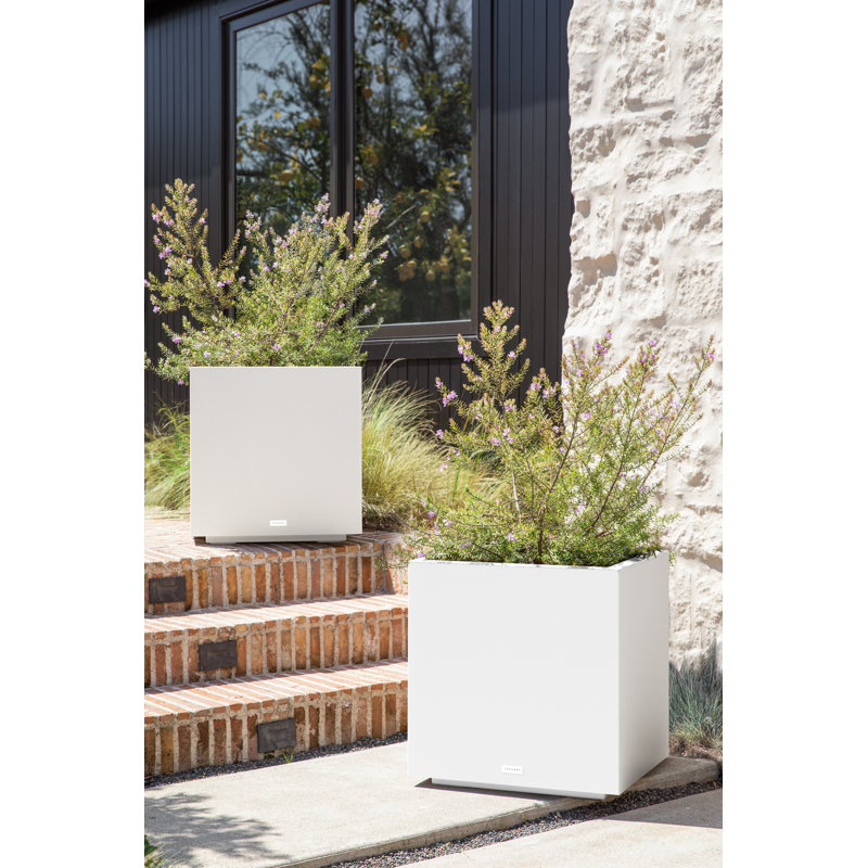 Block Series Cube Planter, White, 22.25" H x 21" W x 21" D