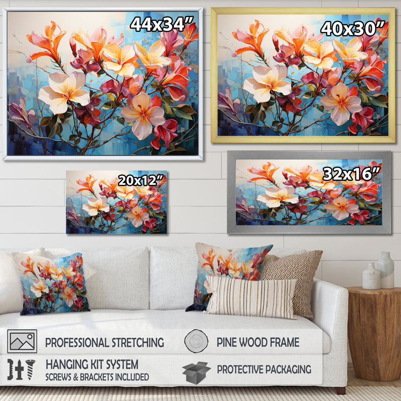 Floral Grace In Plumeria Harmony I sur impression sur toile, Cadre photo noir simple, H 24 po x l 32 po x P 1 po