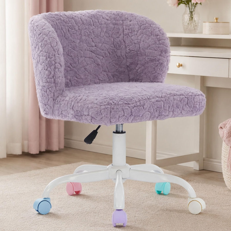 Chaise de bureau artificielle avec base en métal, chaise de bureau pivotante, chaise de coiffeuse (violet), Violet