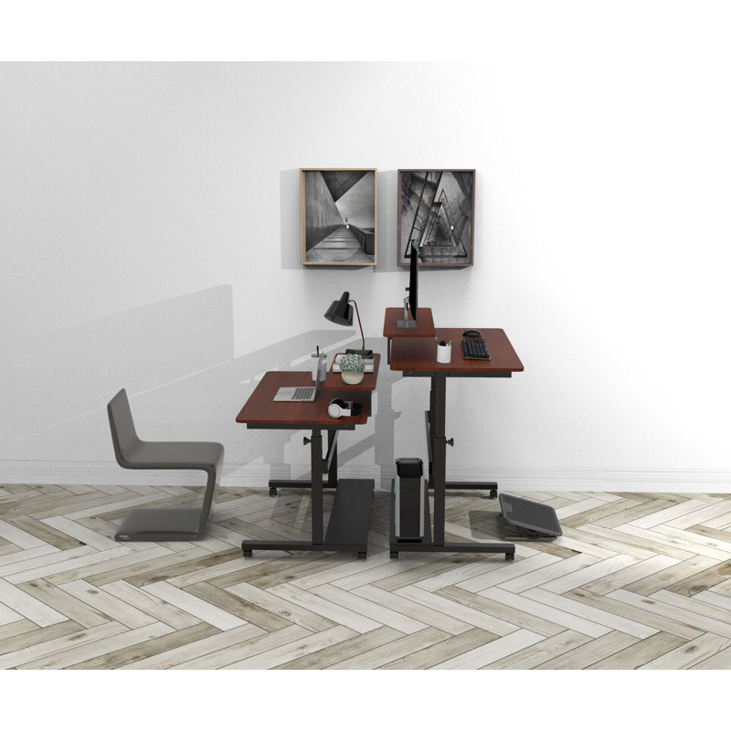 40" L Height Adjustable Computer Table with Hutch, Natural