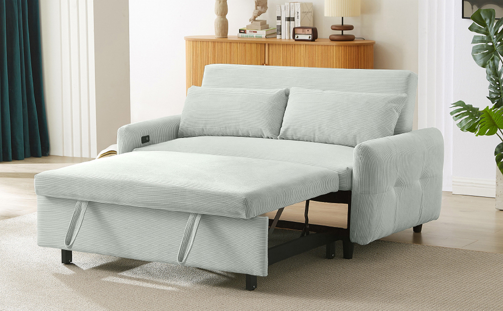 Ebern Designs Pull-Out Sofa Bed Convertible Couch 2 Seat Loveseat Sofa ...