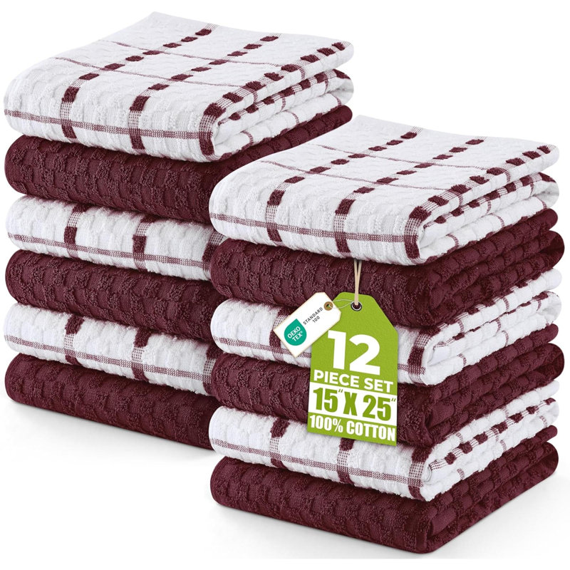 Ensemble de 12 serviettes de cuisine, ensemble de serviettes en 100% coton filé à anneaux super doux et absorbant, Bourgogne