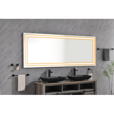Miroir de salle de bain 96 po x 36 po à DEL avec façade et rétroéclairage, miroir de meuble-lavabo mural, anti-buée, mémoire, 3 couleurs, réglable en continu