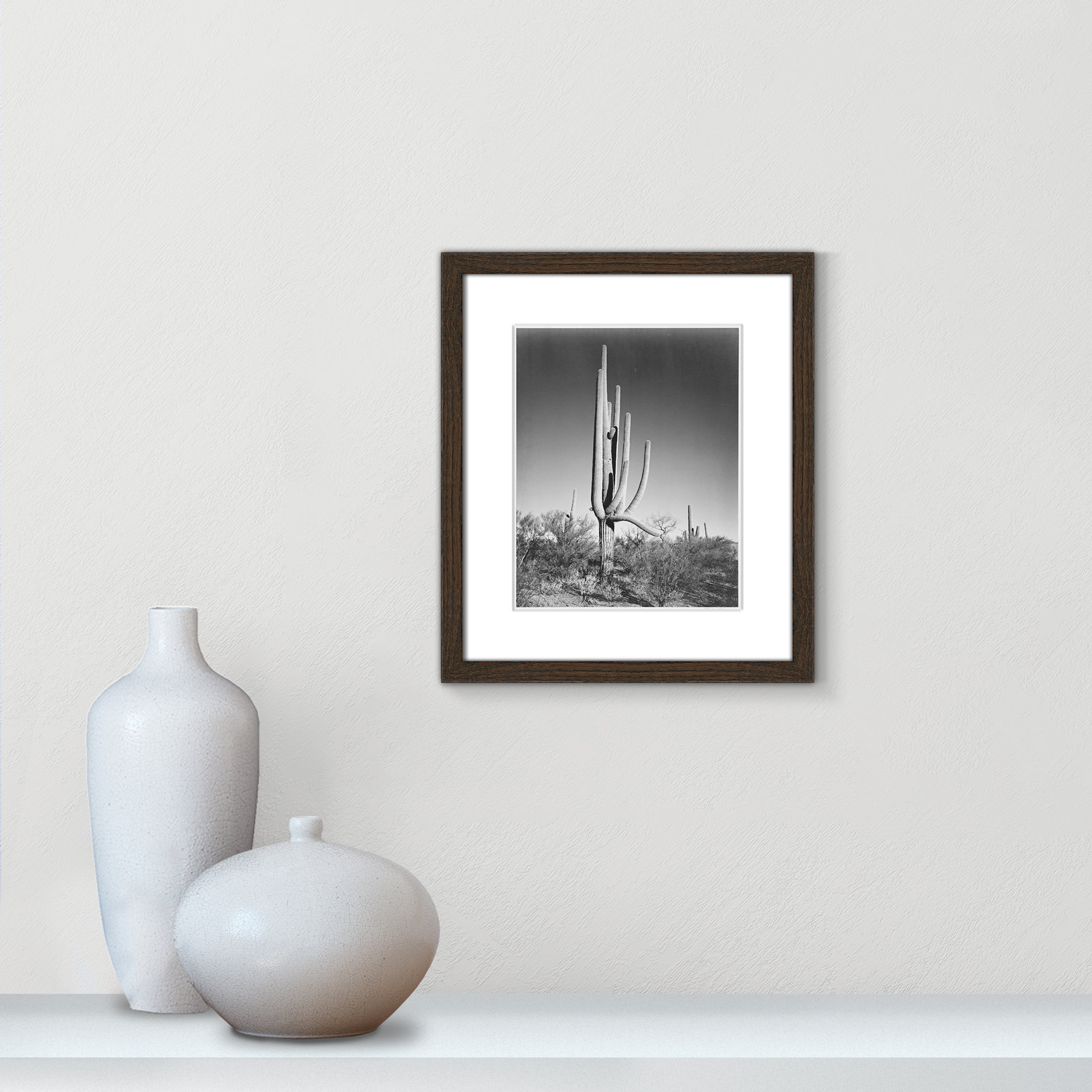 Saguaro National Monument Print by Ansel Adams, 15" H x 13" W x 0.75" D, Walnut