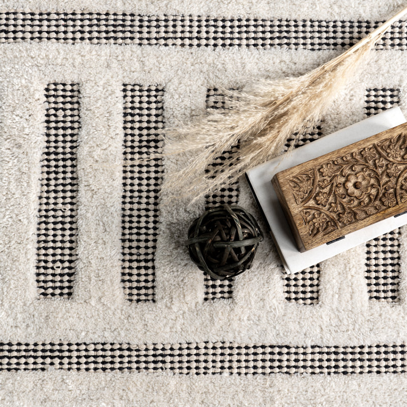 Merrick Tasseled Cotton and Wool Area Rug in Off-White and Gray