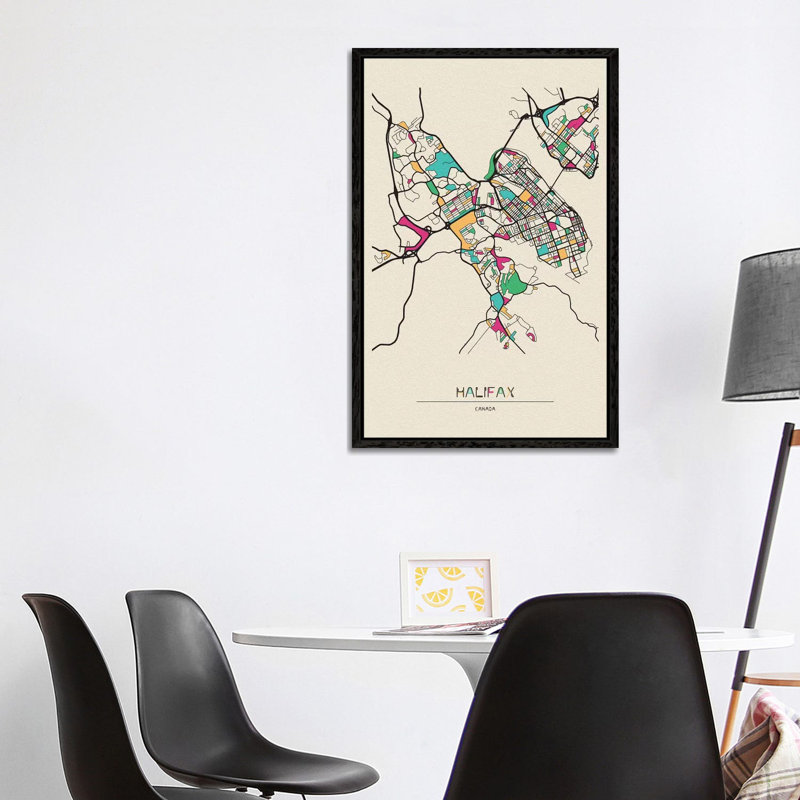 Halifax, Nova Scotia Map 1 Piece Wall Art on Canvas, 101.6cm H x 66.04cm W x 3.81cm D, Black Framed