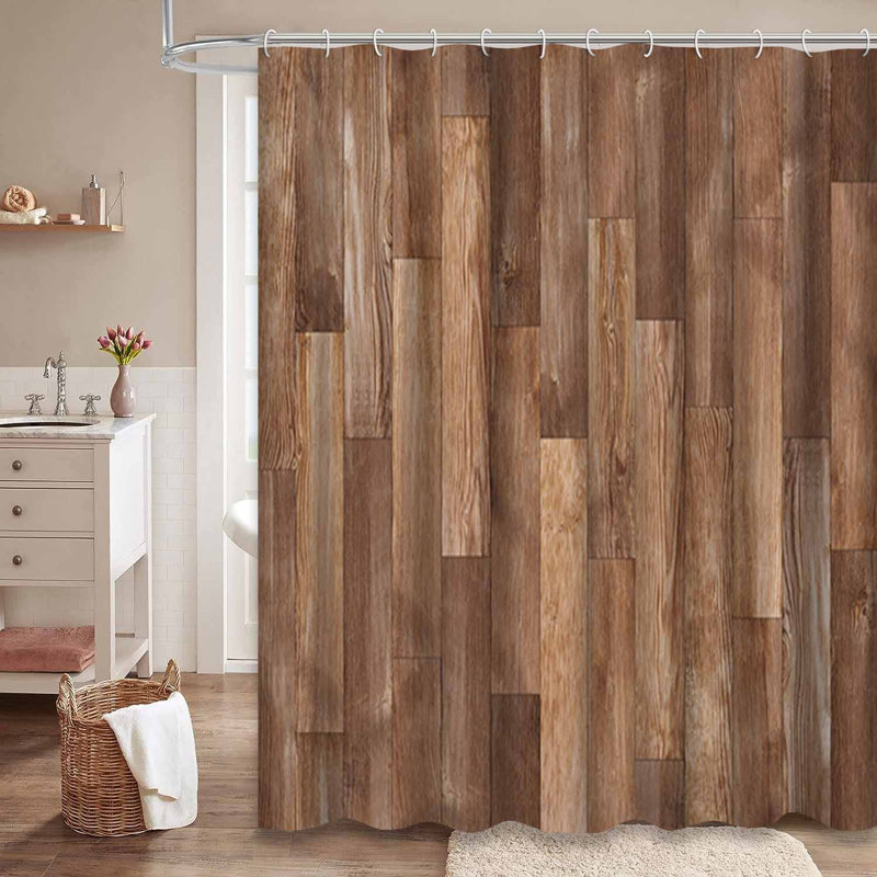 Rideau de douche en bois brun avec 12 crochets, L 72 po x l 84 po