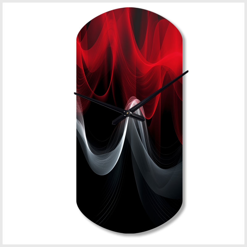 Horloge murale cylindrique rouge - Abstraction contemplative rouge - onde asymétrique en métal rouge, Grand
