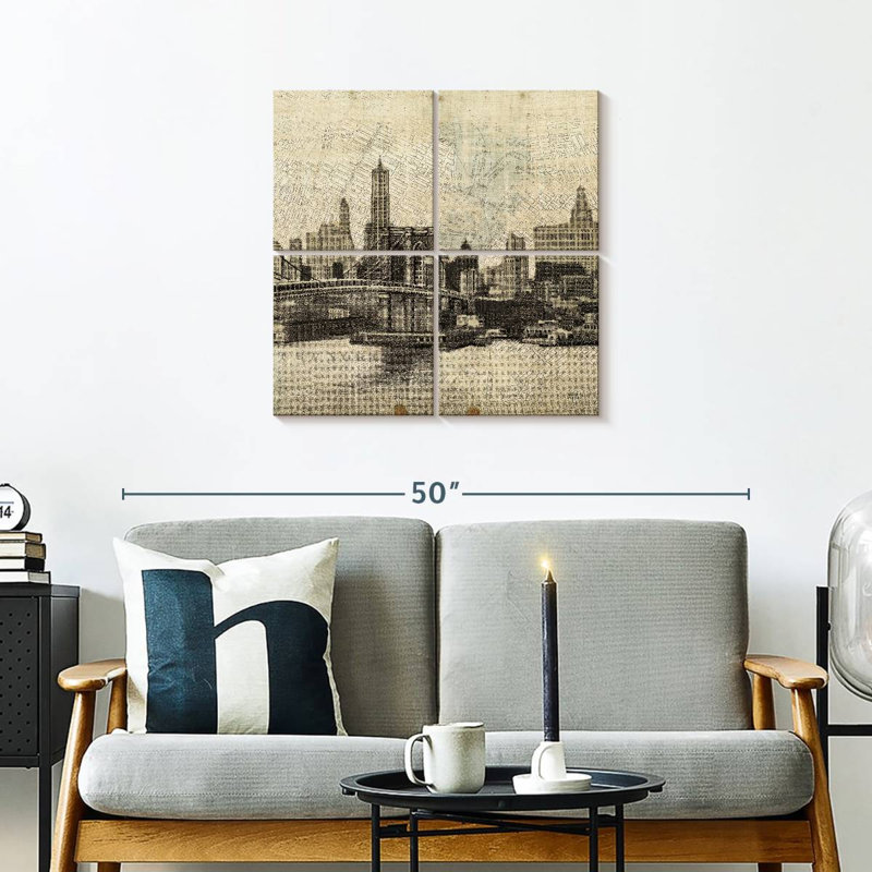 Rétro NY, pont de Brooklyn, horizon III, H 26 po x l 26 po