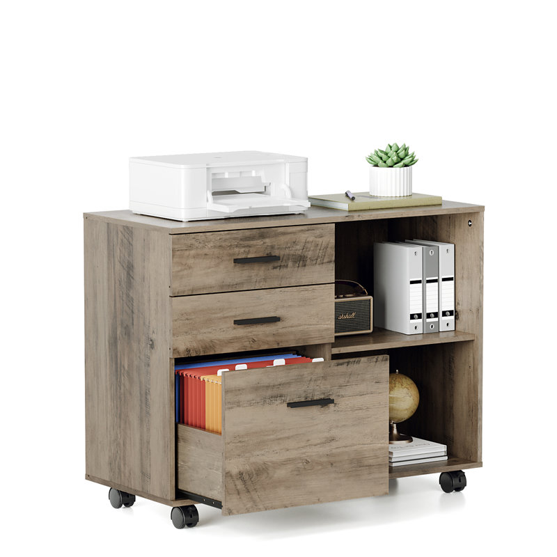 31.5“ W 3-Drawer Wooden Pariksit With Flat Side Table, Washed Gray