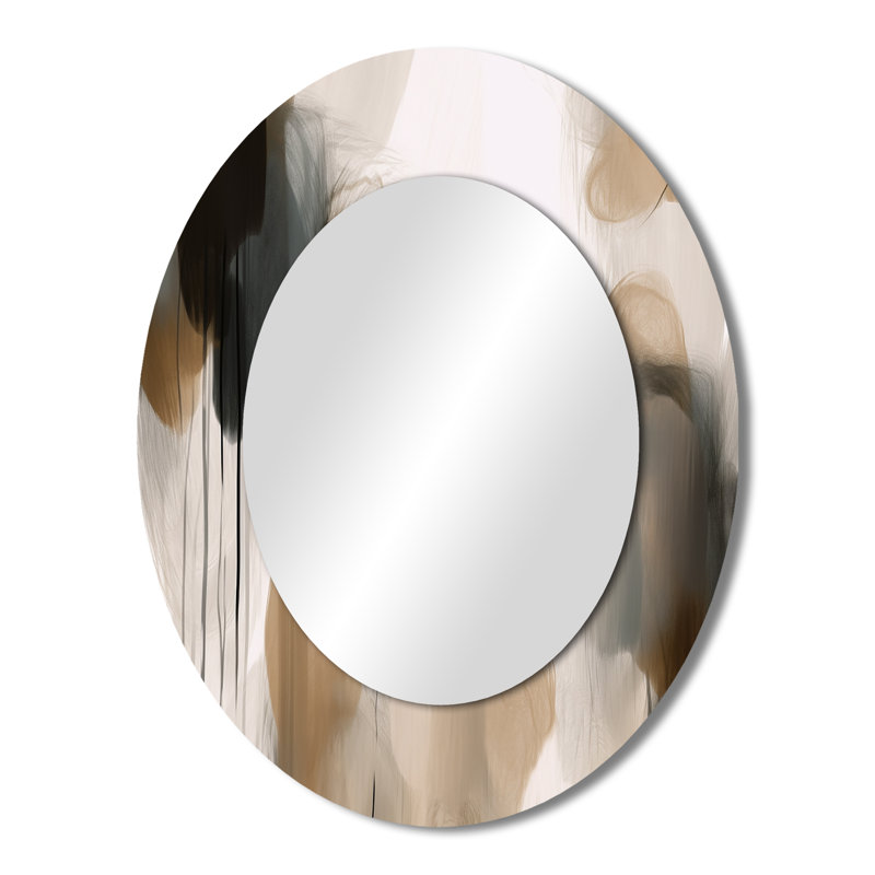 Painting Of Abstract Shapes II - Abstract Oval Decorative Mirror On Metal, 43" x 33"