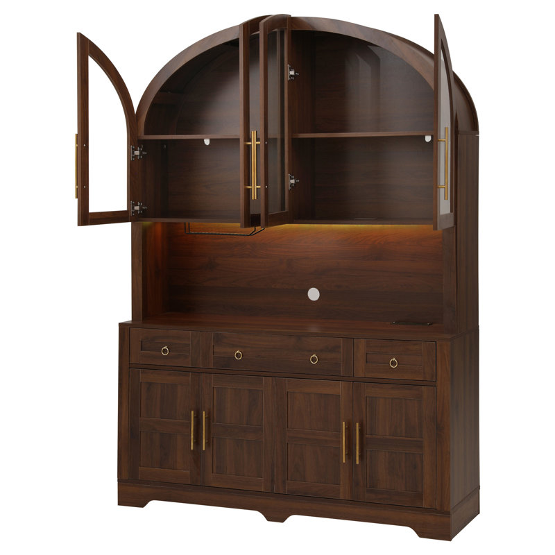 Armoire de cuisine arquée H 75 "avec portes, tiroir, avec prise de courant et lumière DEL Castiglia, Brown