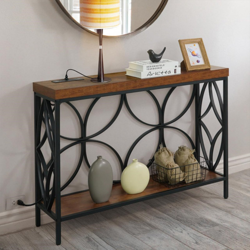 Console rectangulaire en bois massif noyer, 31.5" H x 39.37" W x 11.81" D