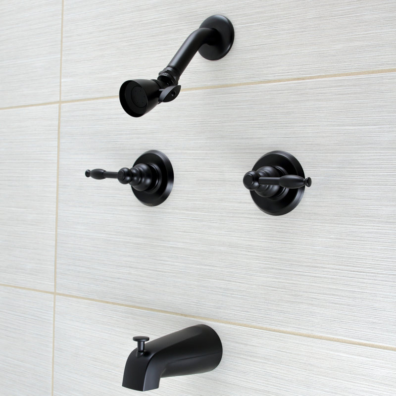 Kingston Brass Knight Double-Handle Tub and Shower Faucet, Matte Black
