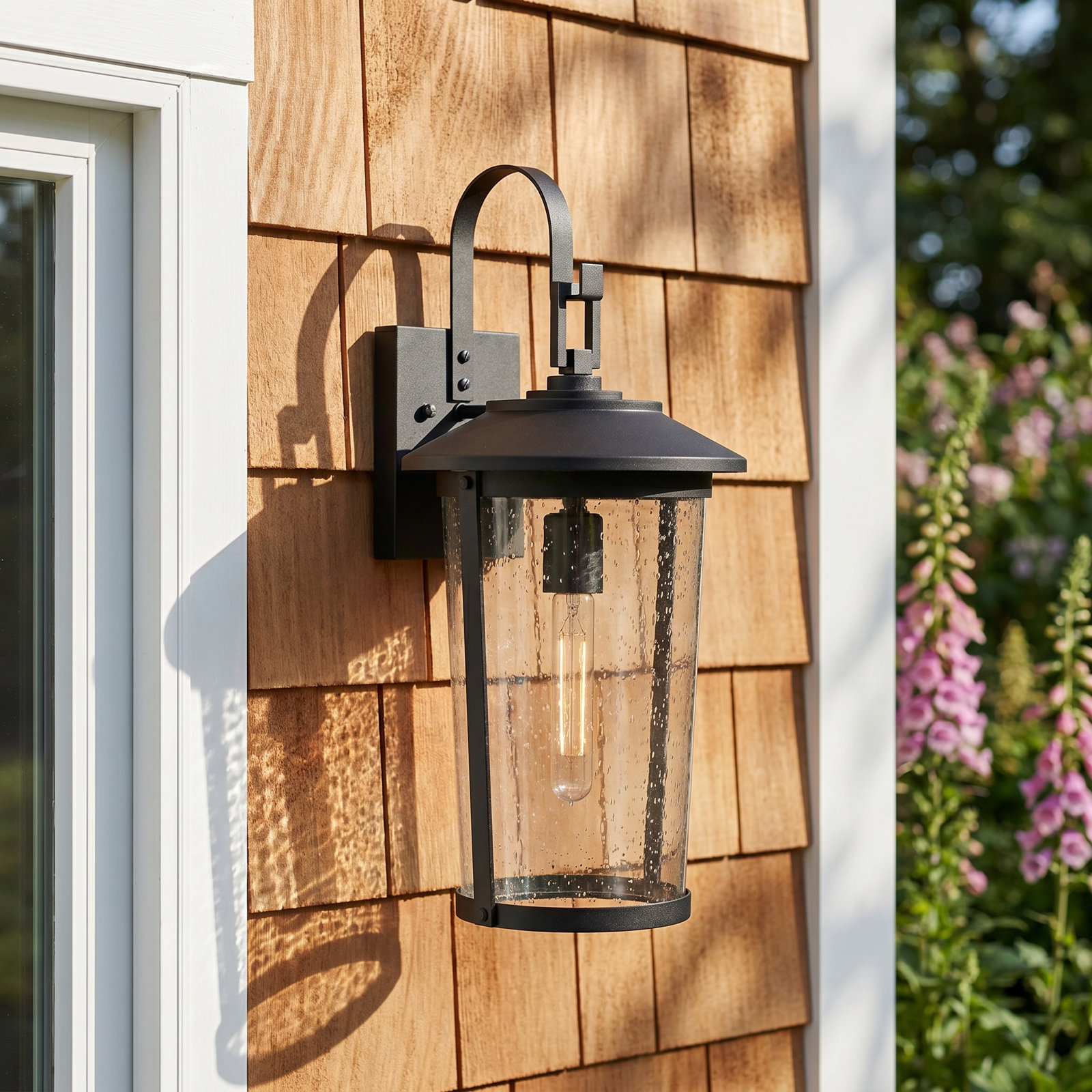 Seeded Glass Outdoor Wall Lantern, 22" H x 10.5" W x 11.7" D