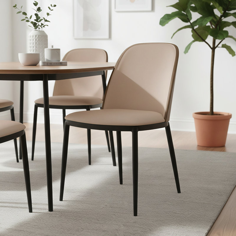 Larenzo 18.7'' H Upholstered Metal Side Chair, Walnut/Beige