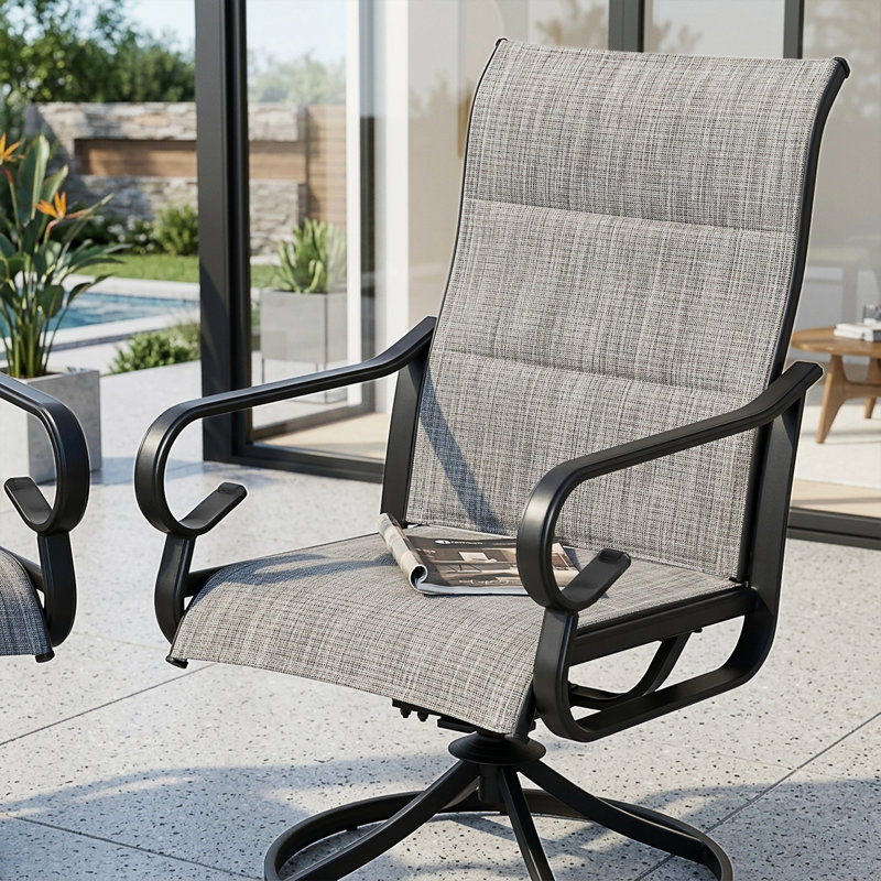 Chaises de salle à manger rembourrées avec base pivotante et dossier haut 2 pièces Textilene, Noir/gris