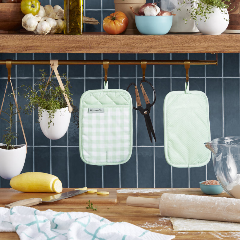 Ensemble de 2 porte-casseroles en vichy KitchenAid, 7 po x 10 po, Vert clair