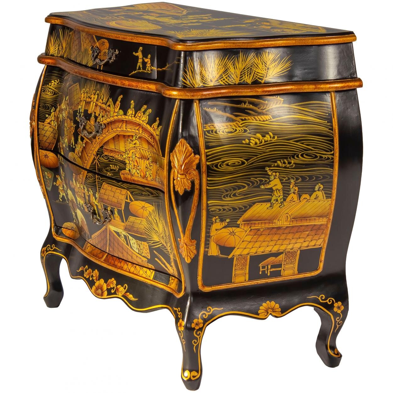 Oriental Furniture Black Lacquer Bombay Chest - Ching Ming