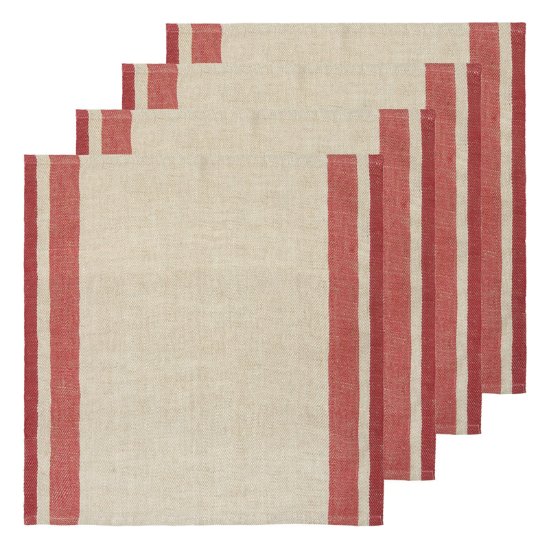 Gordes Napkins - Red/Natural - 20" x 20" - Set of 4, Red/Natural