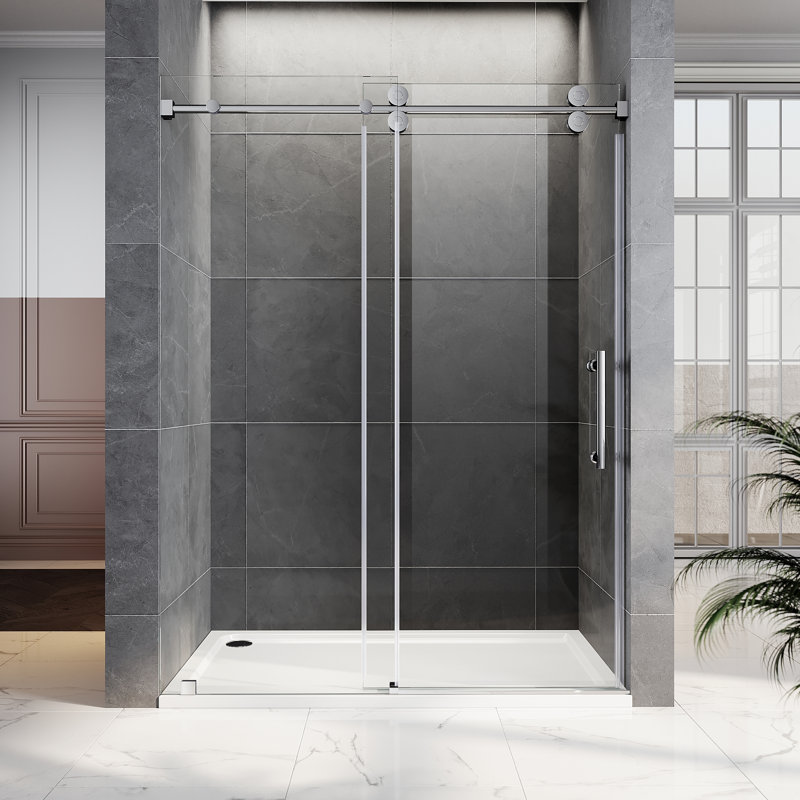 Porte de douche coulissante simple sans cadre l 56 "- H 60" x H 79 ", Chrome