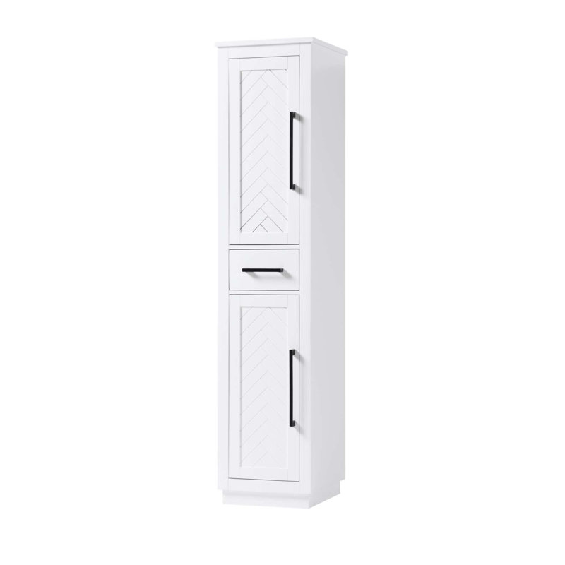 16 inch Bath Storage Cabinet in White, White, 72" H x 16" W x 18" D